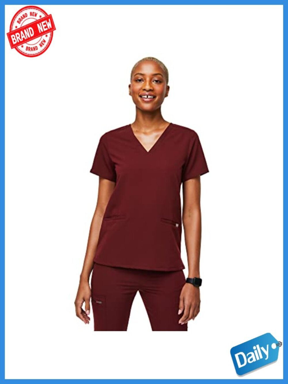 Medical Scrub Top for Women Classic Fit V-Neck 3 Pockets Four-Way Stretch
